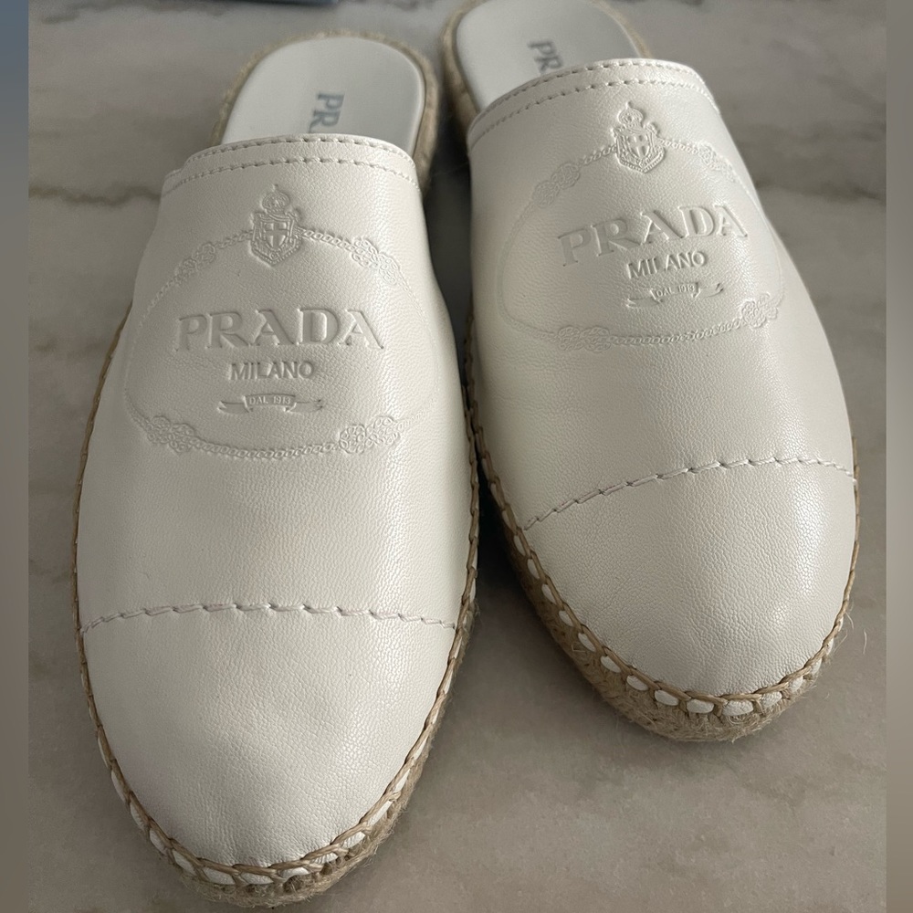 New Prada White Espadrilles Slides Size 41